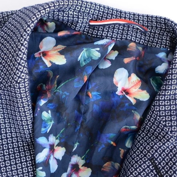 Soul of London Printed Navy Blue with Floral Lining Button Up Fitted Blazer - Picture 16 of 16